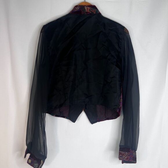 Byer California Sheer Sleeve Maximal Print Dressy Bold Art To‎ Wear Top Medium - Picture 2 of 11